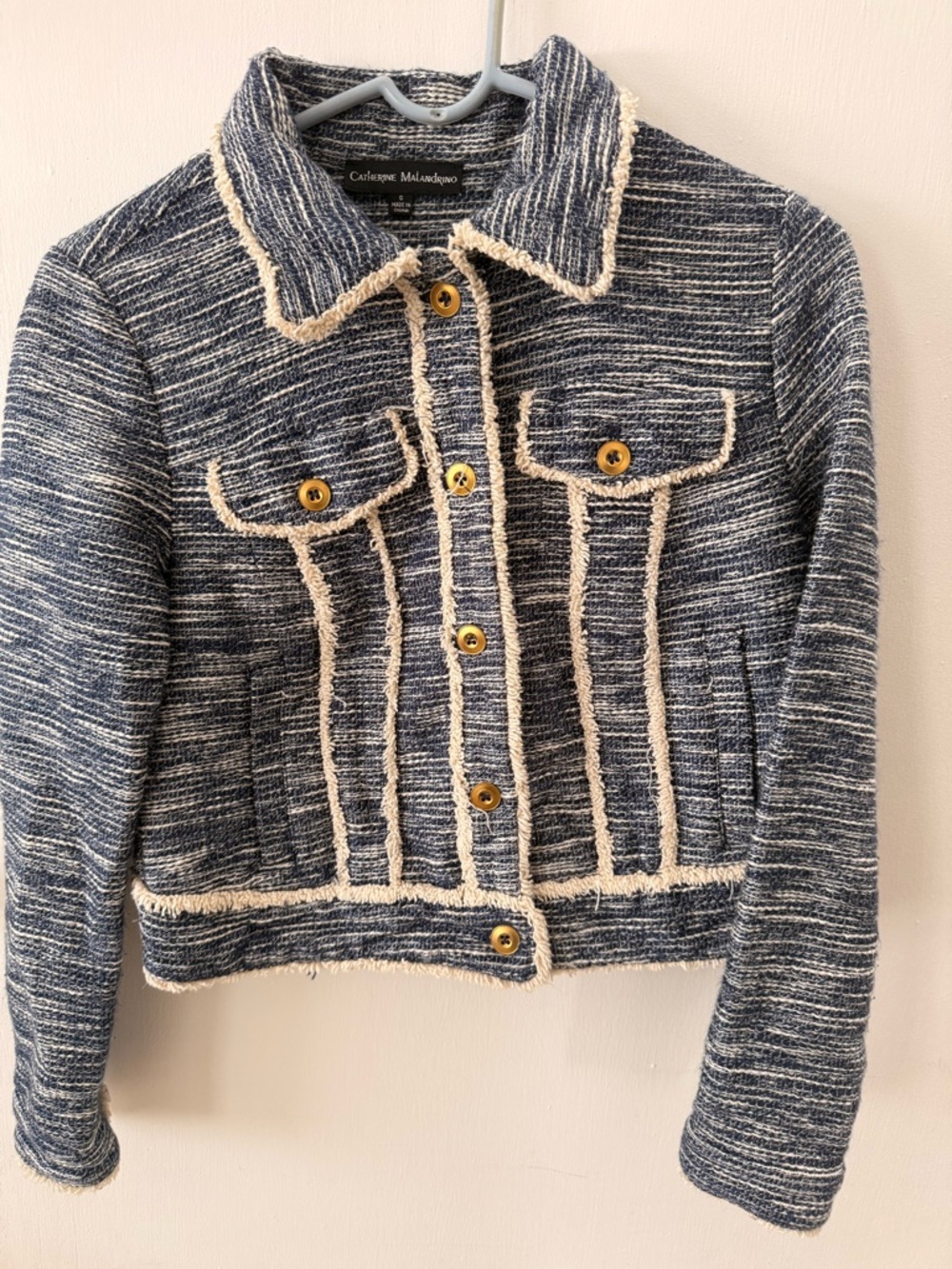 Catherine Malandrino Navy and White Textured Tweed Jacket